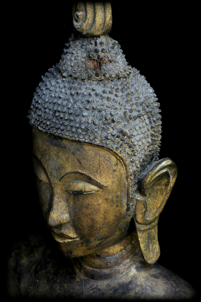 Extremely Rare Early 18C Wood Standing Thai Ayuttaya Buddha #A018